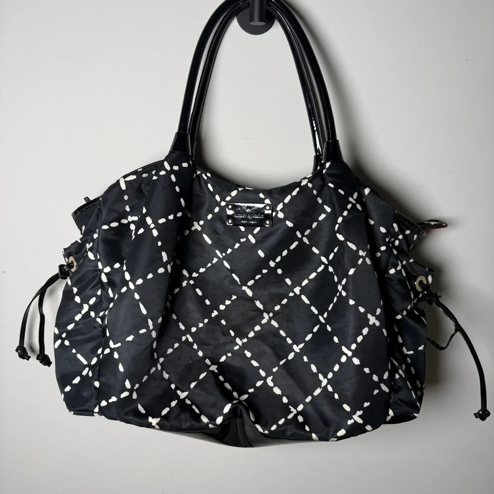 Kate Spade “Sew Be It” Stevie Bag | Black White Crosshatch | Red Lning | AS-IS
